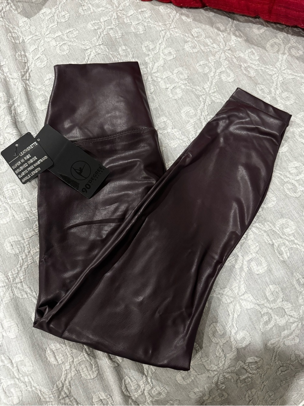 90 Degree By Reflex Faux Leather Leggings - Dark Cherry